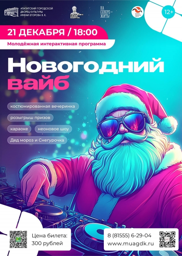 Молодёжная интерактивная программа «Новогодний вайб» 21.12 в 18:00 (12+)